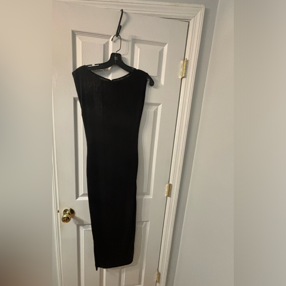 Slinky and shimmery black midi dress by Alice+Olivia.